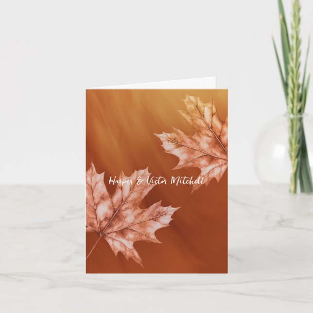 maples leaves accent earthy burnt orange thank you card (Front)