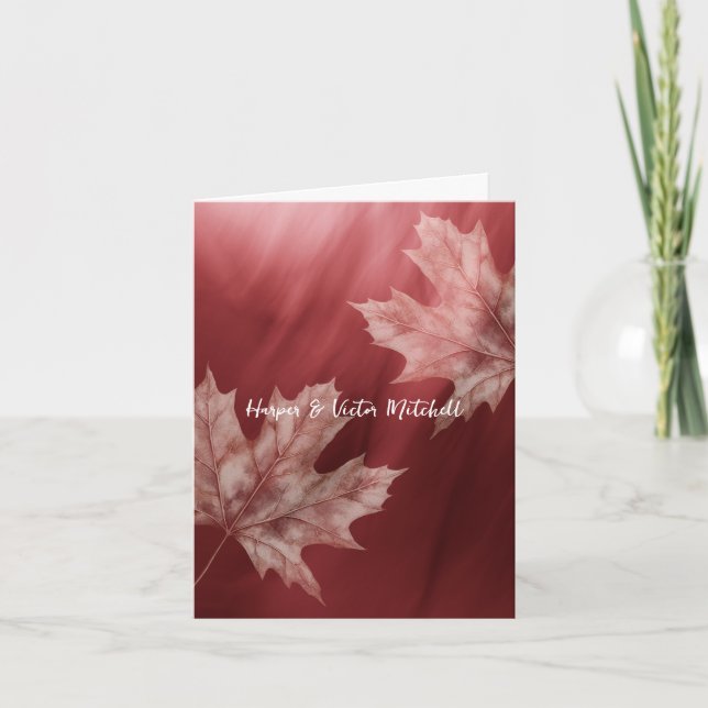 maples leaves accent maroon gradient thank you card (Front)