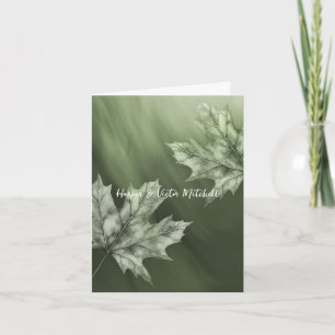 maples leaves accent moss green gradient thank you card