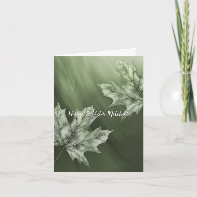 maples leaves accent moss green gradient thank you card (Front)