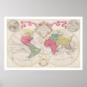 "MAPPA TOTIUS MUNDI" 1682 BY GUILIELMUM DE L'ISLE POSTER