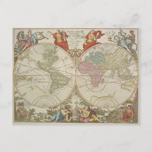 Mappe Monde ou Description du Globe Terrestre & Aq Postcard