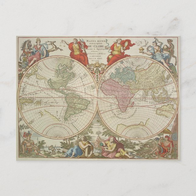Mappe Monde ou Description du Globe Terrestre & Aq Postcard (Front)