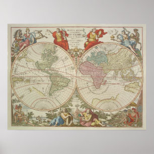 Mappe Monde ou Description du Globe Terrestre & Aq Poster