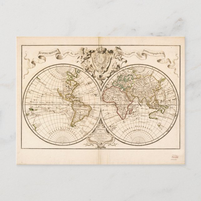 Mappemonde a l'usage du roy (World Map from 1720) Postcard (Front)