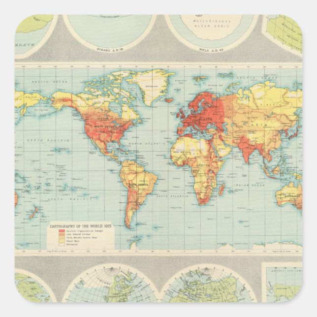 Mapping of the world square sticker (Front)