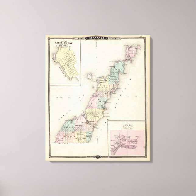 Maps of Door County, Sturgeon Bay and Jenny Canvas Print (Front)