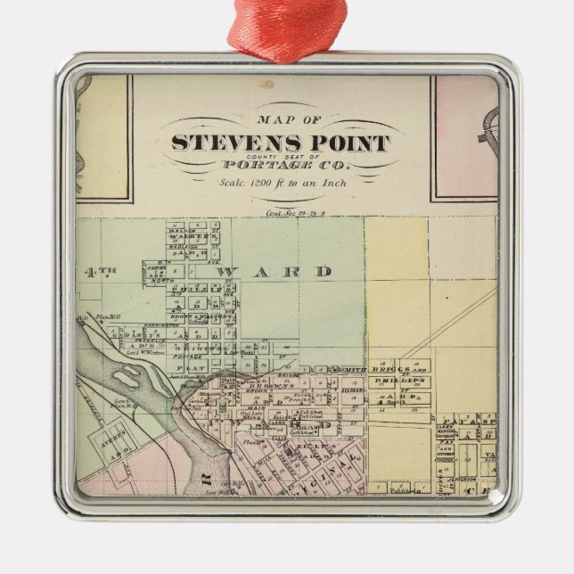 Maps of Stevens Point, Elroy and Wonewoc Metal Tree Decoration (Front)