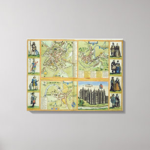 Maps of York, Shrewsbury, Lancaster, and Richmond, Canvas Print