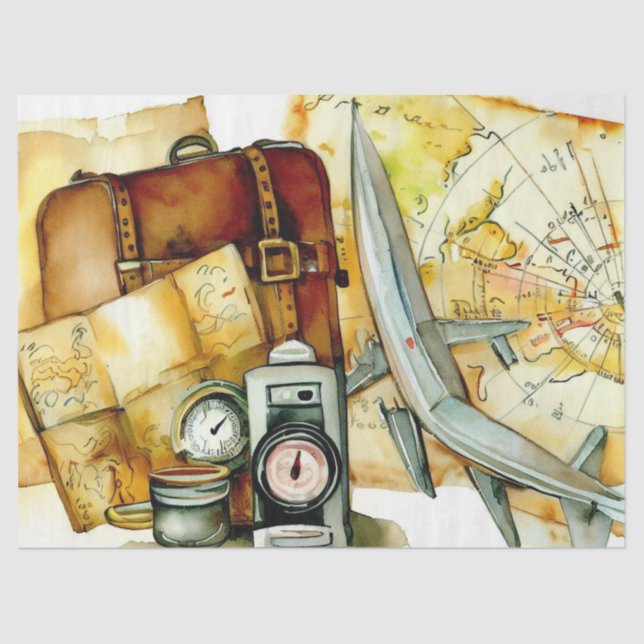 "Maps & Travel Elegance: Adventure Awaits" Tissue Paper (Front)