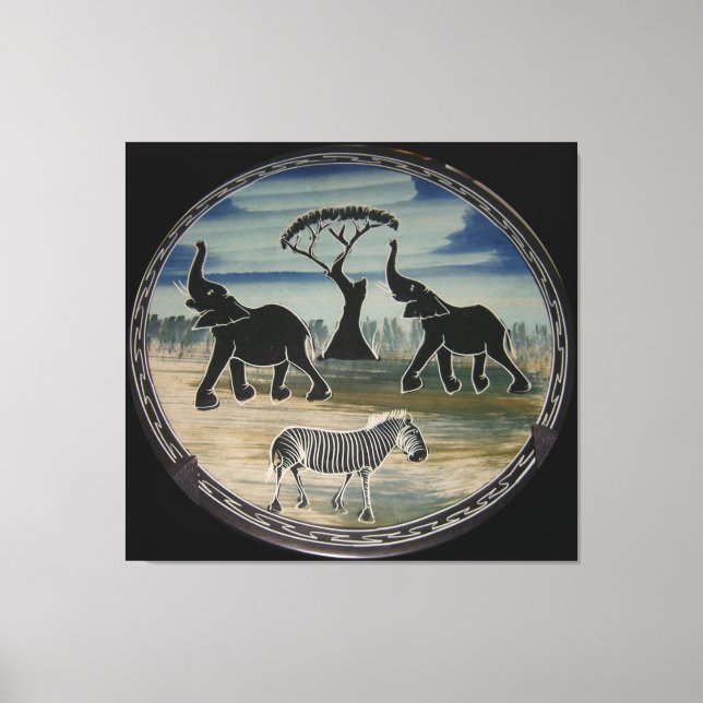 Mara Trumpet Glory African Elephant Zebra Oil Pain Canvas Print (Front)