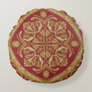 Mara Trumpet Glory Golden Red Ornate Luxury Throw Round Cushion