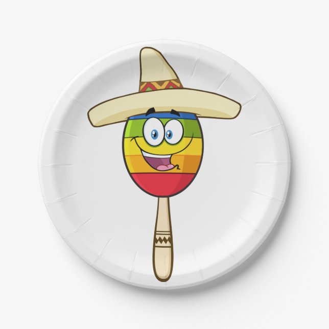Maraca with Sombrero Colourful Fiesta Paper Plate (Front)