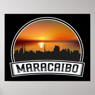 Maracaibo Venezuela Skyline Sunset Vintage Travel Poster