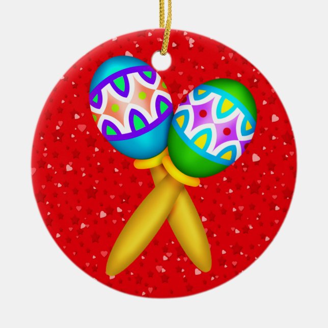 Maracas - Cinco de Mayo - Feliz Navidad Ceramic Tree Decoration (Front)