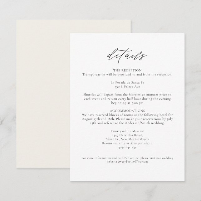 MARAH Elegant Modern Minimalist Wedding Details Invitation (Front/Back)