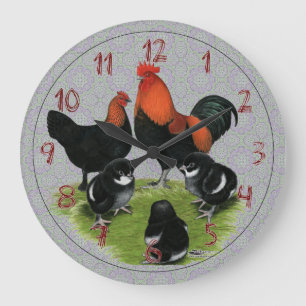 Marans Black Copper Chicken Family Large Clock
