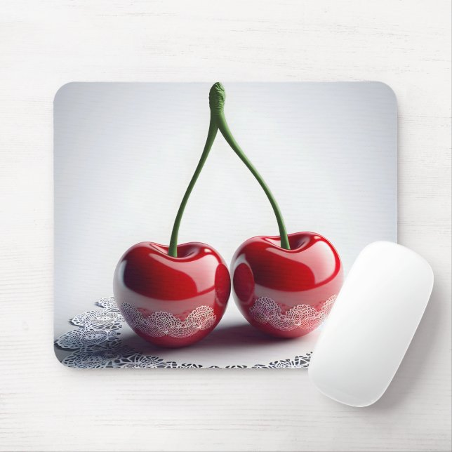 Maraschino Cherries On Lace Mouse Mat (With Mouse)