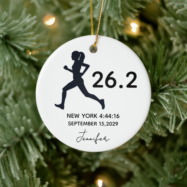 Marathon 26.2 Female Runner Custom Name Ceramic Tree Decoration (Tree)