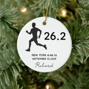Marathon 26.2 Male Runner Custom Name Ceramic Tree Decoration