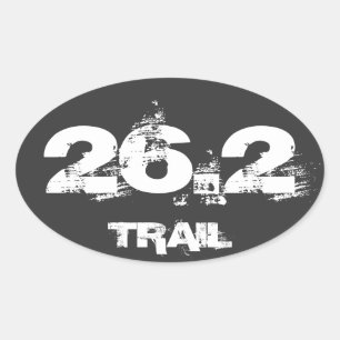 Marathon 26.2 Trail Oval Decal White On Black Oval Sticker