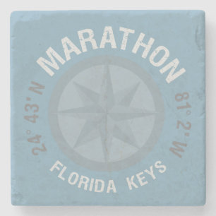 Marathon Florida Keys Latitude Longitude Nautical Stone Coaster