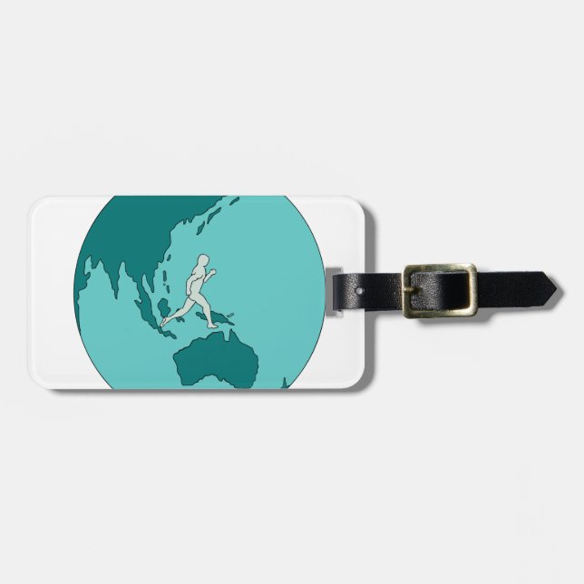 Marathon Runner Around World Drawing Luggage Tag (Front Horizontal)