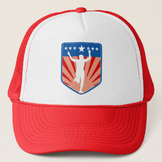 marathon runner finish shield stars trucker hat