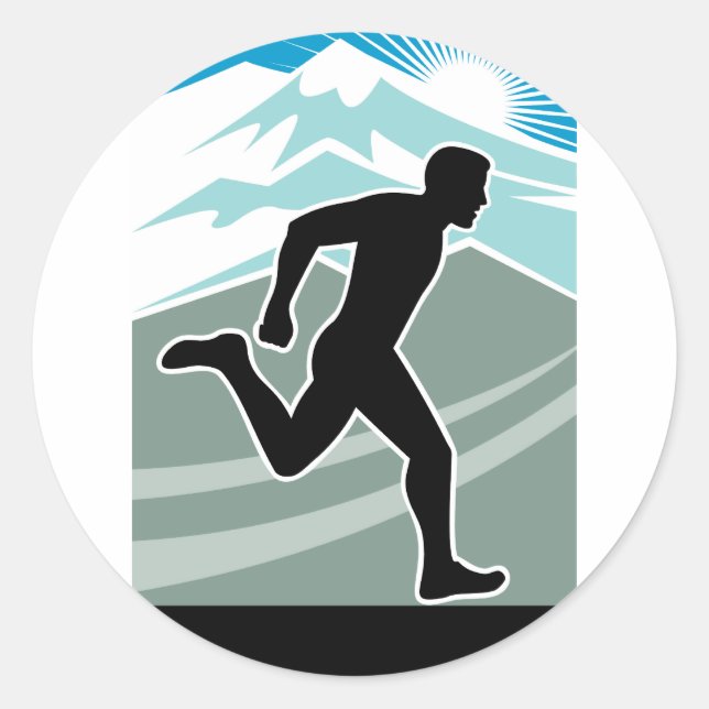 marathon runner silhouette running classic round sticker (Front)