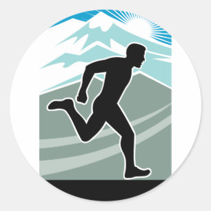 marathon runner silhouette running classic round sticker
