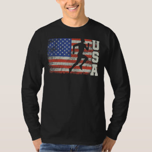 Marathon Runner Team America Usa Flag Running Shoe T-Shirt