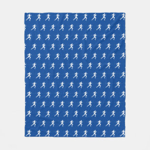Marathon Runners on Blue  Fleece Blanket