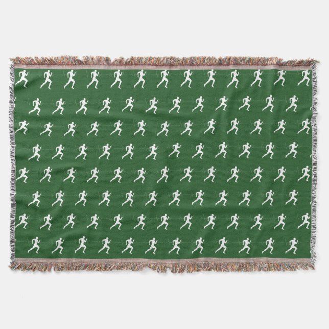 Marathon Runners on Deep Green  Throw Blanket (Front)