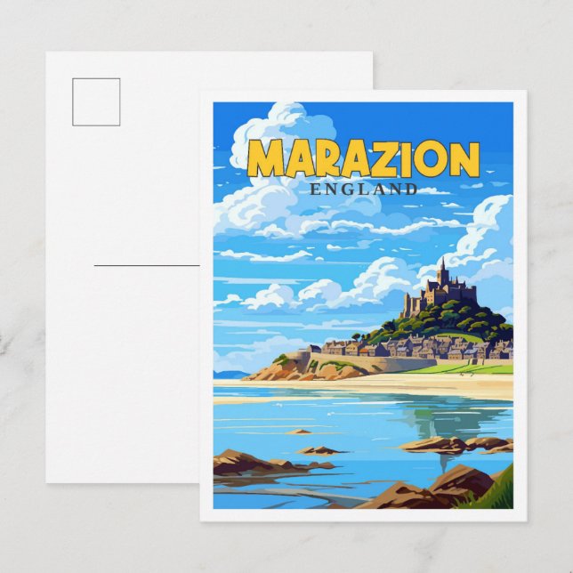 Marazion England vintage travel illustration Postcard (Front/Back)