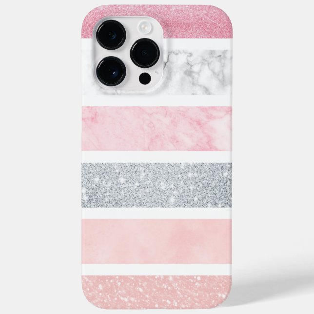 Marbal and Pink glitter iPhone 14 Pro Max case  (Back)