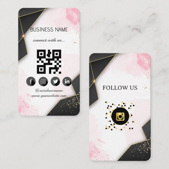 Marbel Black-Gold Social Media QR Code   Business Card (Front/Back)