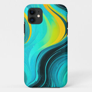 “Marbella” Blue Yellow Swirls Waves iPhone 11 Case