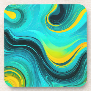 “Marbella” Blue Yellow Swirls Waves Coaster