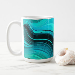 “Marbella” Blue Yellow Swirls Waves Coffee Mug