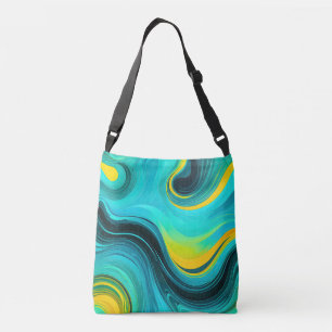 “Marbella” Blue Yellow Swirls Waves Crossbody Bag
