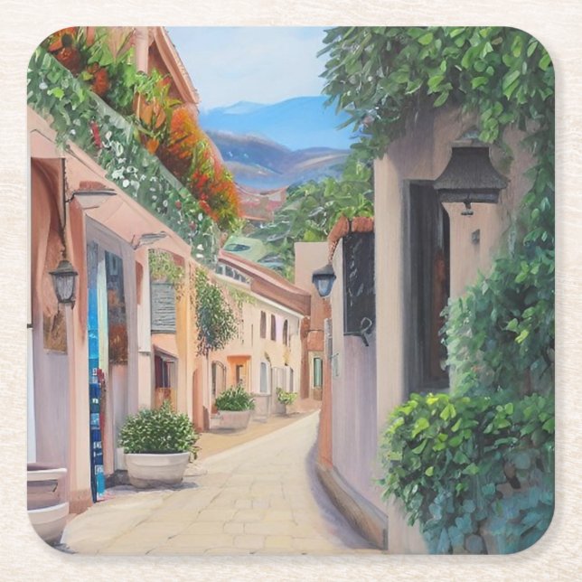 Marbella Old Town  Square Paper Coaster (Front)