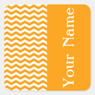 Marbella Orange Wave Chevron with name Square Sticker