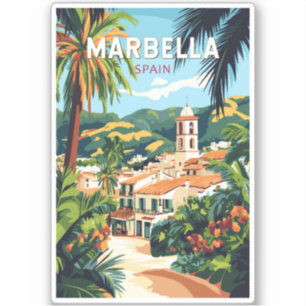 Marbella Spain Illustration Travel Art Vintage