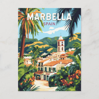 Marbella Spain Illustration Travel Art Vintage Postcard