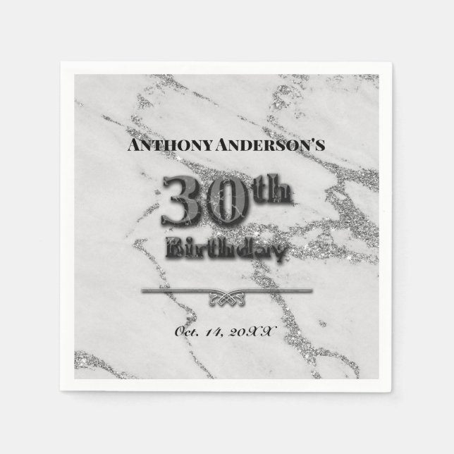 Marble 30th Birthday Party Napkin (Front)