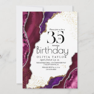Marble 35th Spark Pink gold Agate Women Birthday Invitation