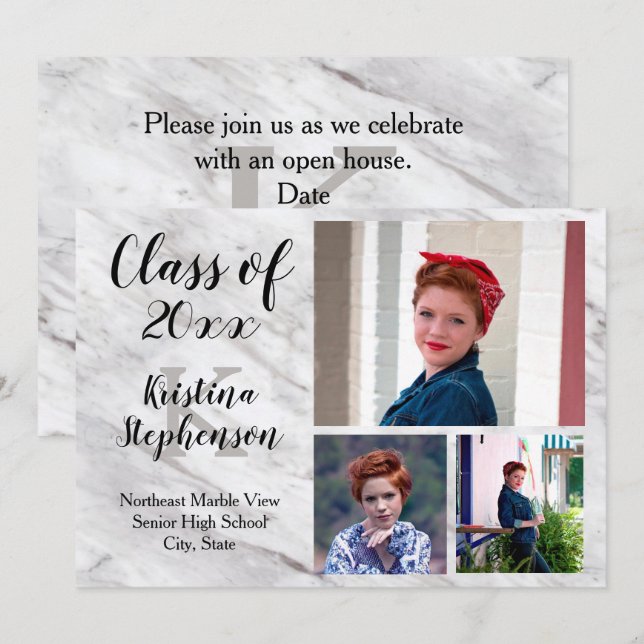 Marble 3 Photo School Graduation Announcement (Front/Back)