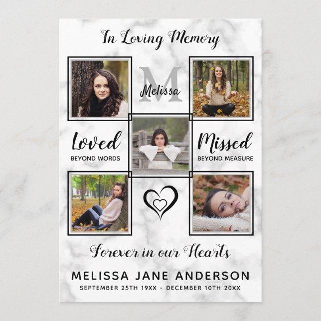 Marble 5 Photo Memorial Order Of Service Funeral Programme (Front)