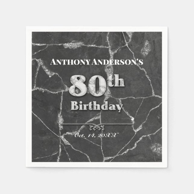 Marble 80th Birthday Party Napkin (Front)