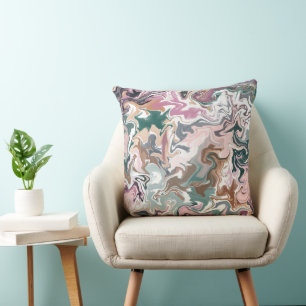 Marble Abstract Green and Pink Throw Pillow Modern